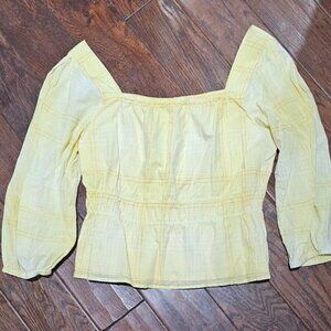 FA Square Neck Top Cadmium Yellow Plaid XL Free Assembly 100% Cotton